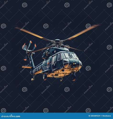 Realistic Chiaroscuro Htc32 Helicopter Drawing Art on Navy Background ...