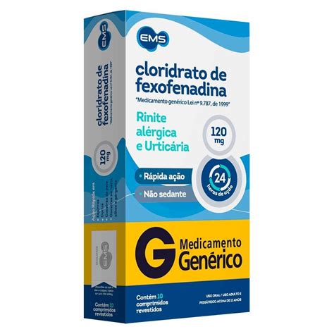 CLORIDRATO DE FEXOFENADINA 120MG 10 COMPRIMIDOS EMS Ems Generico