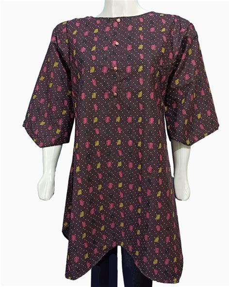 Ajrak Printed Lawn Kurti with Flapper Style Arms - Zamani.pk