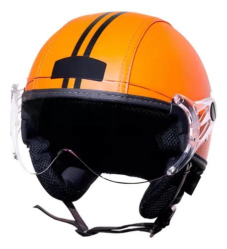 Capacete De Moto Aberto Kraft Custom Couro Harley Premium Cor Laranja