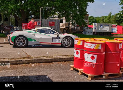 A Ferrari Challenge Racing Car Fuels Up At The Pump At Oulton Park