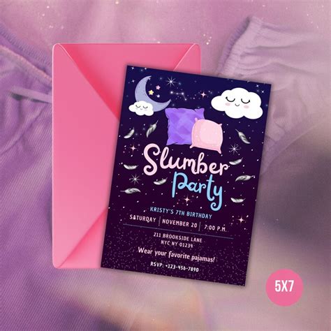 Girls Editable Slumber Party Invitation Slumber Party Etsy