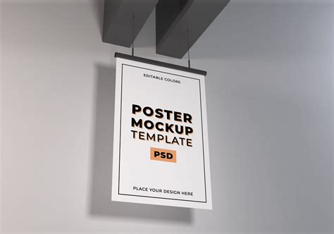 Poster hanging from Ceiling Mockup - Mockup World