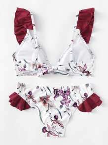 Flower Print Ruffle Bikini Set Shein Sheinside