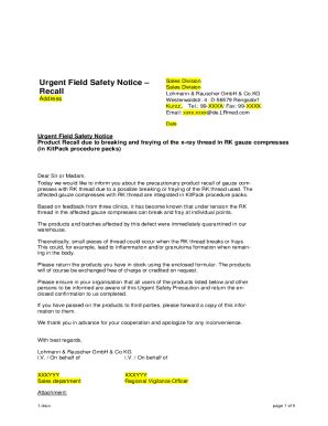 Fillable Online Urgent Field Safety Notice Recall Terviseamet Fax