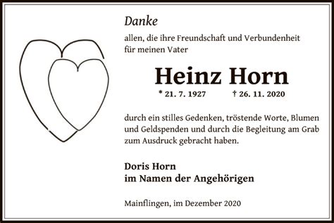 Traueranzeigen Von Heinz Horn Trauer Op Online De