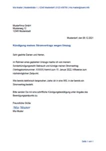 Strom K Ndigen Vorlagen Muster Beispiele