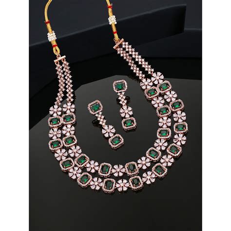 Buy Estele Rose Gold Plated Cz Dazzling Double Layered Necklace Set