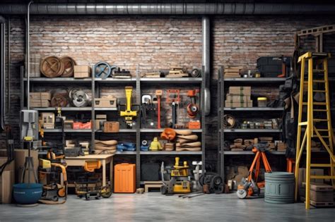 Premium AI Image | A warehouse with a shelf full of tools and tools