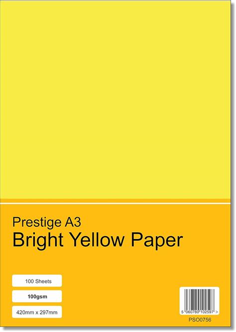 Prestige A3 Bright Yellow 100gsm Paper X 100 Sheets Per Pack Amazon