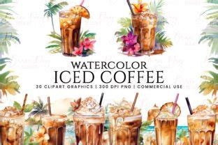 Watercolor Iced Coffee Clipart Bundle Graphic By Busydaydesign