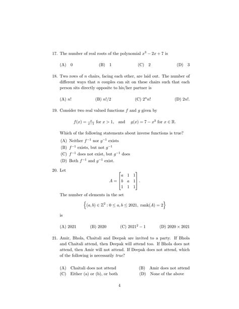 ISI Admission Test M Tech CS PCA 2023 Sample Paper IndCareer Docs