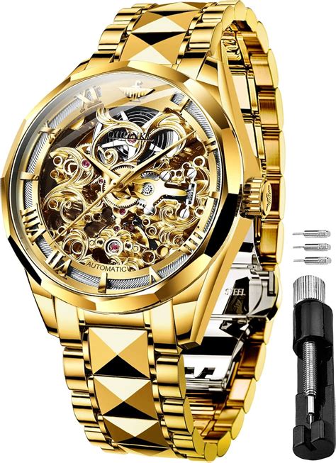 Oupinke Mens Skeleton Mechanical Watches Luxury Dress Automatic Self