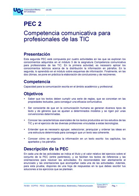 Pec Enunciado Pec Competencia Comunicativa Para Profesionales De