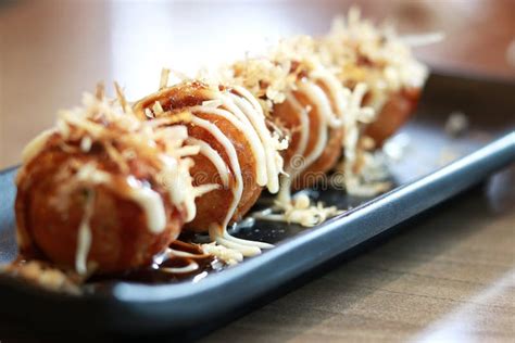 Takoyaki Served in Japanese Restaurant Stock Image - Image of sauce ...