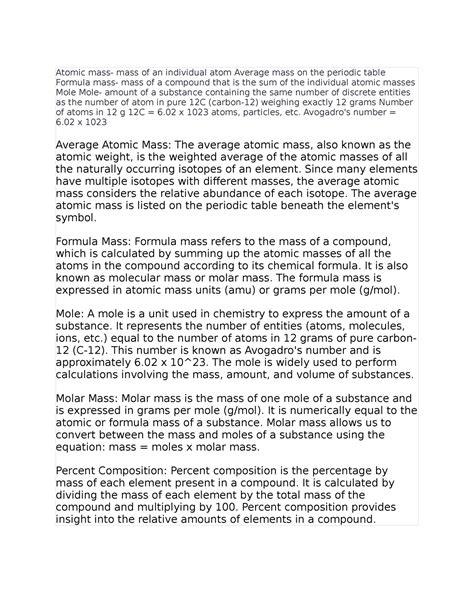 Chapter 3 Chemistry Atomic Mass Mass Of An Individual Atom Average