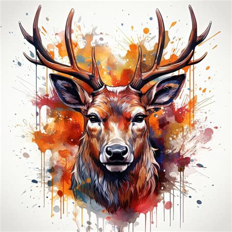 Premium Photo | A deer with a watercolor painting of his head in the ...