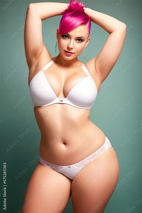 Curve Redhead Woman Plus Size Model In Lingerie Generative Ai Stock