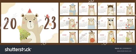 Yearly Monthly Design Calendar 2023 Cute Stock Vector (Royalty Free ...