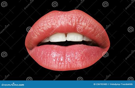 Open Mouth With Macro Red Female Lips Isolated Icon Stock Image