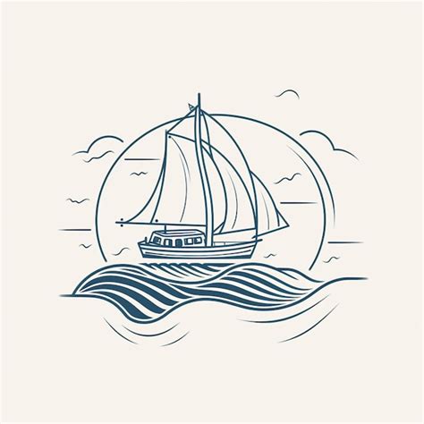 Dessin Au Trait Bateau Naviguant Sur Le Contour De La Mer Logo Dart En