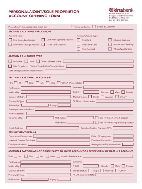 Kb J012868 Kina Bank Account Opening Form Updated July 2022 Pdf Cheque Banks