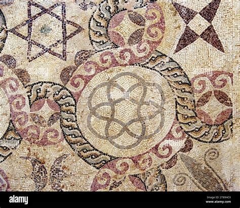 Fancy Antique Mosaic On The Floor Of The House Of Dionysus Paphos