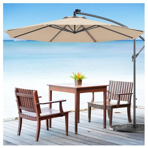 10 Feet Patio Hanging Solar LED Umbrella Sun Shade with Cross Base ...