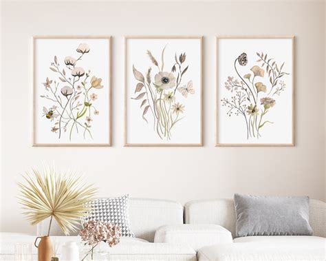 Set Of Wildflower Prints Floral Wall Art Botanical Print Etsy