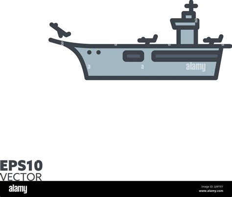 Aircraft carrier vector filled line icon. Navy ship outline symbol ...