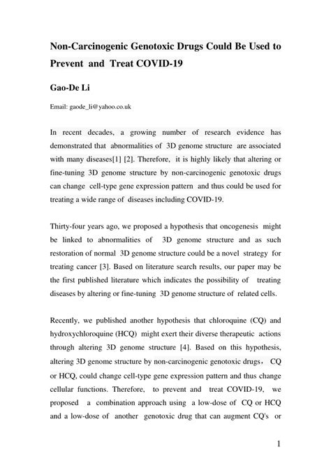 (PDF) Non-Carcinogenic Genotoxic Drugs Could Be Used to Prevent and Treat COVID-19