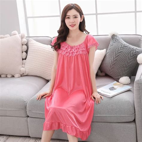 Sexy Lace Women Lingerie Lady Homewear Silk Night Dress Short Sleeve Sleepwear Sleeping