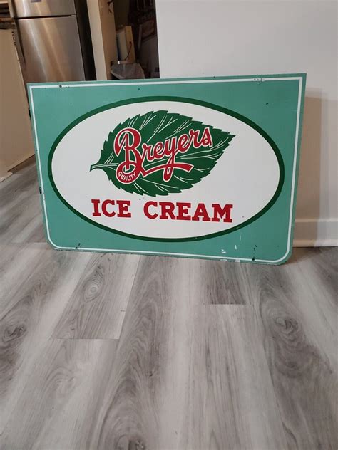 C 1950s Original Vintage Breyers Ice Cream Sign Metal 2 Sided Dairy