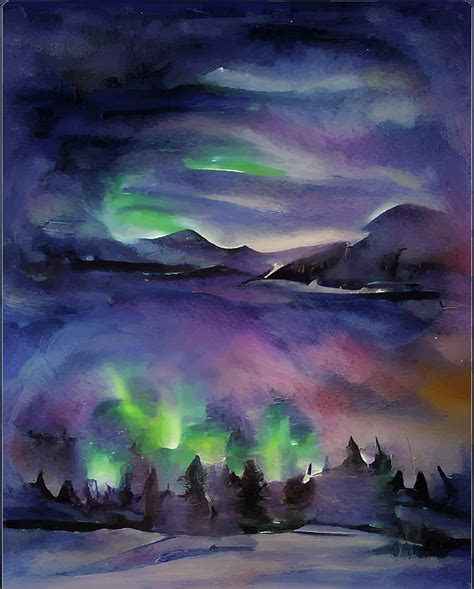 Northern Lights Aurora Borealis Aesthetic Painting Art Painting by ...