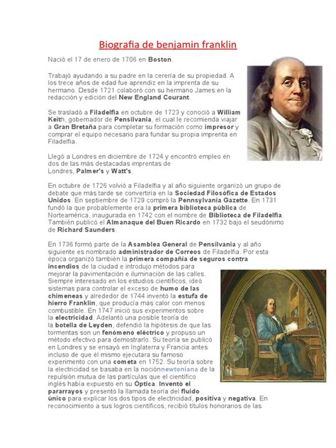 Biografia De Benjamin Franklin Pdf Benjamin Franklin Parlamento