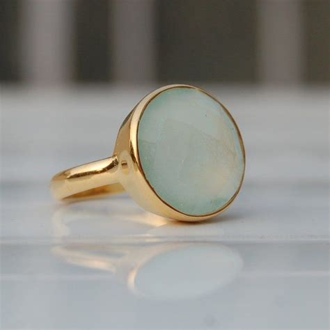 Aqua Chalcedony 925 Sterling Silver Ring 18K Rose Gold 18K Yellow