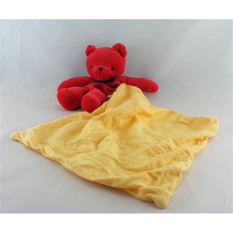 Doudou Ours Rouge Avec Mouchoir Jaune SUCRE D ORGE