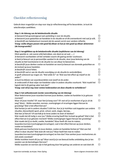 Checklist Reflectieverslag Checklist Reflectieverslag Gebruik Deze