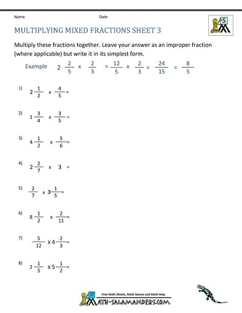 Multiplying Mixed Numbers Worksheets