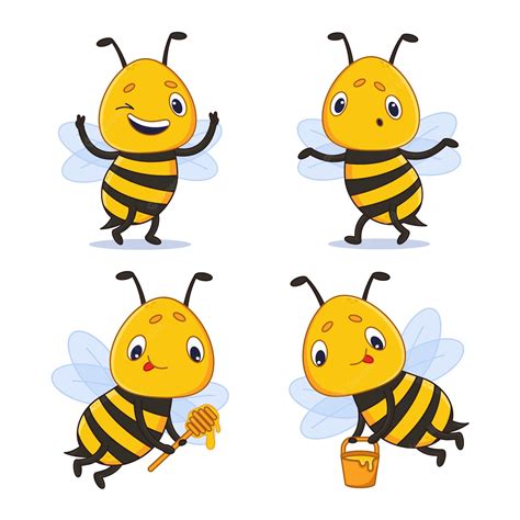 Premium Vector Collection Of Cartoon Bee Flying With Bucket Of Honey