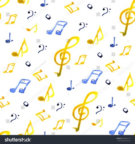 Watercolor Music Notes Pattern On White Stock Illustration