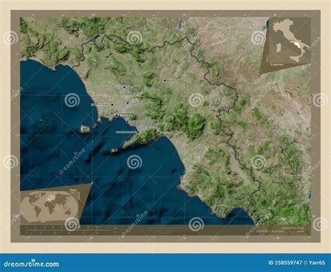 Campania Italy High Res Satellite Labelled Points Of Cities Stock