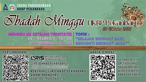 IBADAH LIVE STREAMING HKBP PEKANBARU MINGGU XX SETELAH TRINITATIS