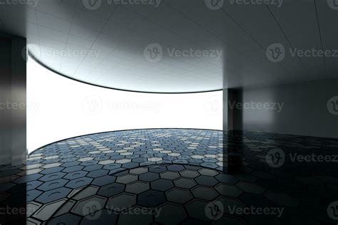 Empty round room with glowing white screen, 3d rendering. 27809235 ...