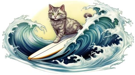 Premium Ai Image Cat Surfing Illustration