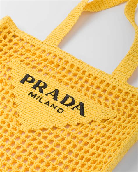 Yellow Raffia Tote Bag With Logo Prada