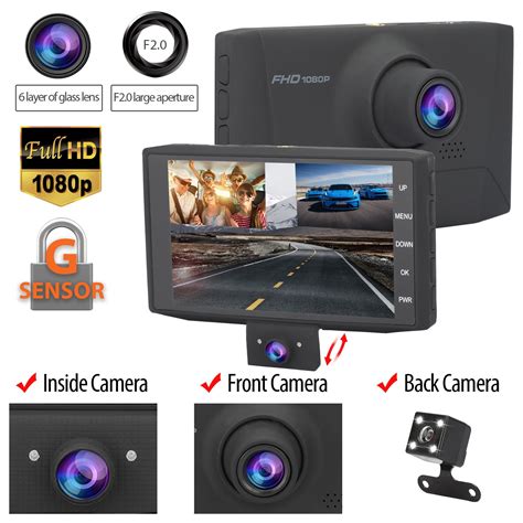 EEEkit Car Dash Cam Front Inside Rear Video Recorder Camera Dual Dash