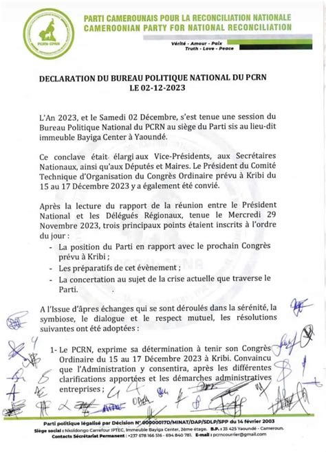 PCRN Maintien du congrès de Kribi et dialogue avec Robert Kona