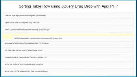 Sorting Table Row Using Jquery Drag Drop With Ajax Php Youtube