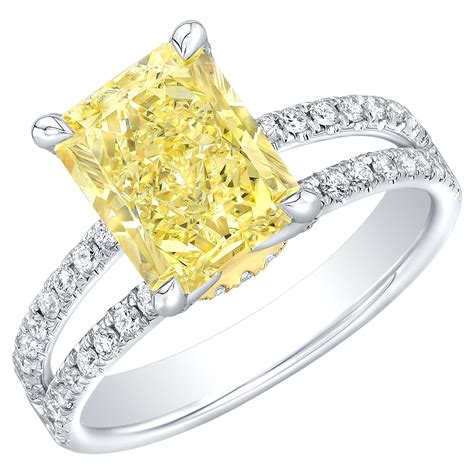 1 86 Ct Rectangle Radiant Cut Fancy Yellow Split Shank Engagement Ring